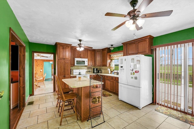 9101 US Highway 36, Metcalf, IL 61940 - kitchen featuring white appliances, a ceiling fan, healthy amount of natural light, and light countertops