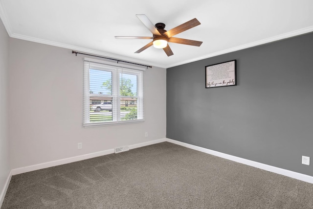 717 Bittersweet Ln, New Lenox, IL 60451 - empty room with crown molding, ceiling fan, and dark colored carpet