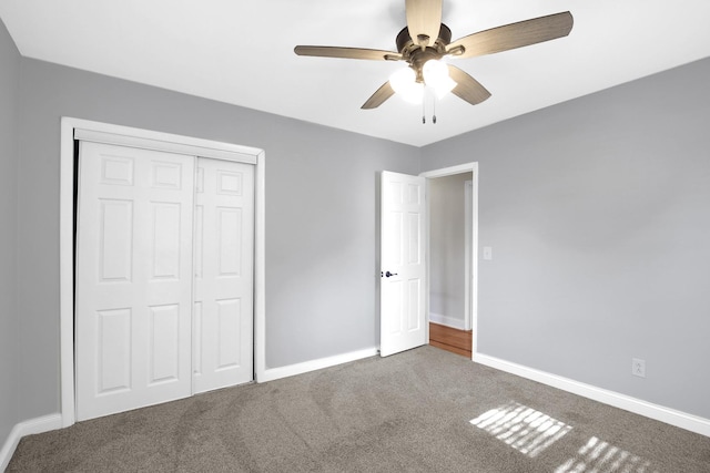 717 Bittersweet Ln, New Lenox, IL 60451 - unfurnished bedroom with carpet flooring, a closet, and ceiling fan