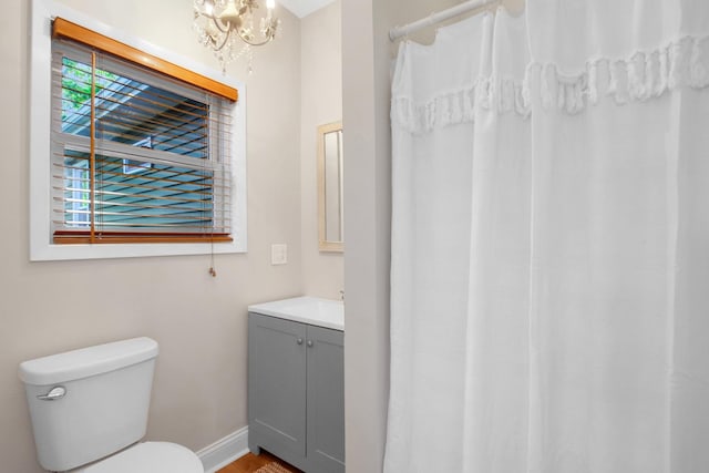 717 Bittersweet Ln, New Lenox, IL 60451 - full bathroom with vanity, a chandelier, wood finished floors, and a shower with curtain
