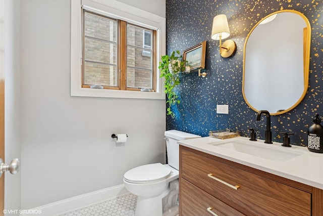 9333 S Oakley Ave, Chicago, IL 60643 - half bath with wallpapered walls, vanity, and tile patterned floors