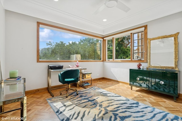 9333 S Oakley Ave, Chicago, IL 60643 - home office with recessed lighting and a ceiling fan