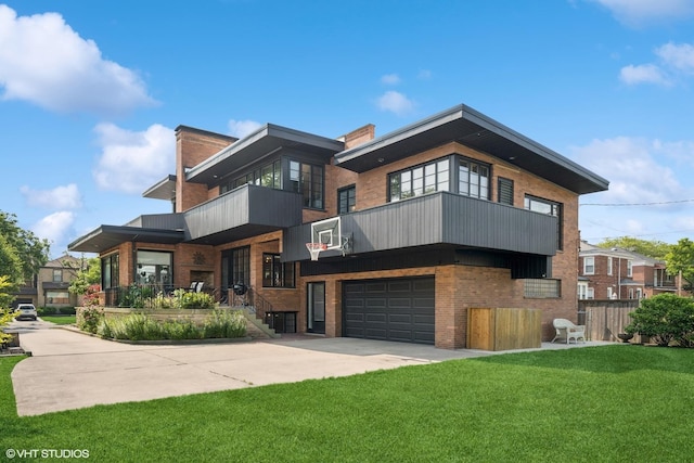 9333 S Oakley Ave, Chicago, IL 60643 - view of front of home with a balcony, driveway, a front yard, and brick siding