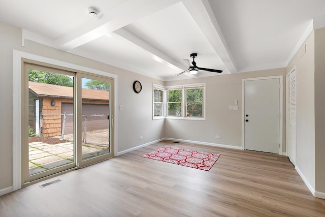 3616 Tamarind Ln, Hazel Crest, IL 60429 - foyer entrance featuring beamed ceiling, healthy amount of natural light, a ceiling fan, and light wood finished floors