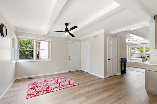3616 Tamarind Ln, Hazel Crest, IL 60429 - entryway with a ceiling fan, beamed ceiling, healthy amount of natural light, and light wood-type flooring