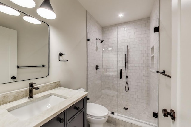 1437 Ashland Ave, River Forest, IL 60305 - bathroom with vanity, a stall shower, and recessed lighting