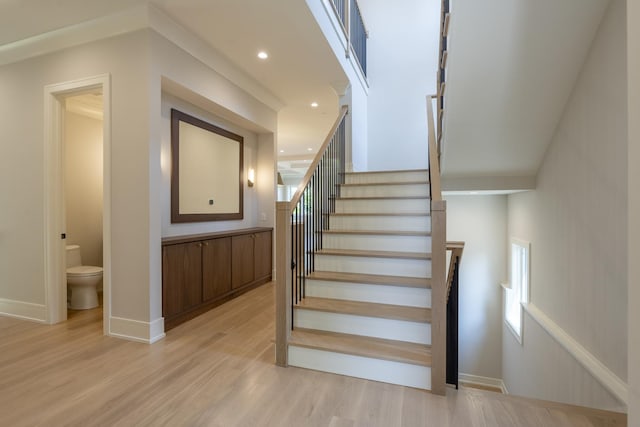 1437 Ashland Ave, River Forest, IL 60305 - staircase featuring wood finished floors and recessed lighting