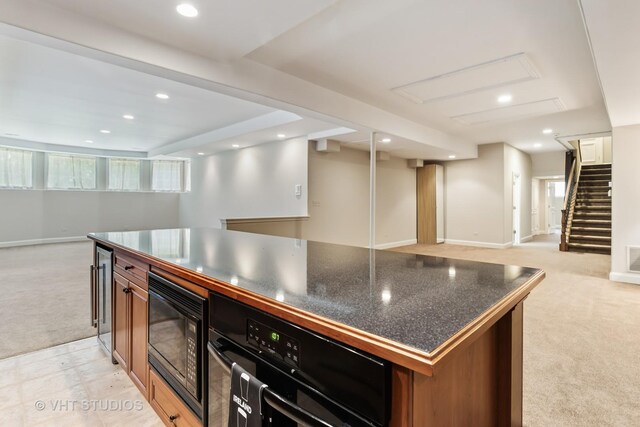 1310 Gavin Ct, Lake Forest, IL 60045 - kitchen featuring light carpet, black appliances, open floor plan, dark countertops, and recessed lighting
