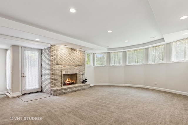 1310 Gavin Ct, Lake Forest, IL 60045 - unfurnished living room featuring carpet, a fireplace, and recessed lighting