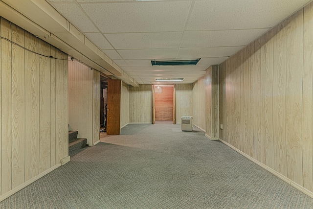 716 Kirkwood Ave, Winthrop Harbor, IL 60096 - finished basement with carpet flooring, stairs, wooden walls, and a paneled ceiling