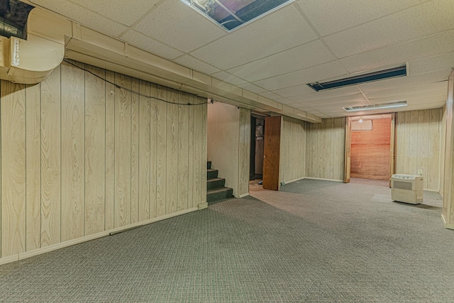 716 Kirkwood Ave, Winthrop Harbor, IL 60096 - finished below grade area with stairway, a drop ceiling, wood walls, and carpet
