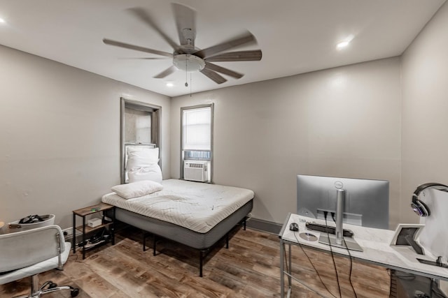 4636 S Keating Ave, Chicago, IL 60632 - bedroom with wood finished floors, cooling unit, a ceiling fan, recessed lighting, and a desk