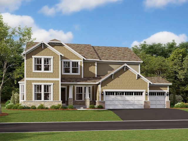 23 Hawthorn Ridge Dr, Hawthorn Woods, IL 60047 - craftsman inspired home featuring a garage, asphalt driveway, a front yard, and stone siding
