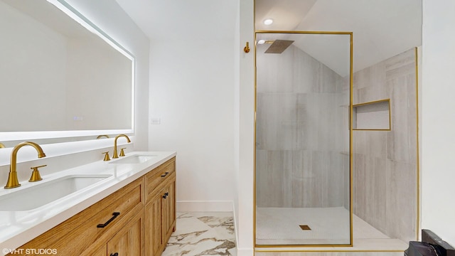 15230 State St, South Holland, IL 60473 - full bath with marble finish flooring, double vanity, and tiled shower