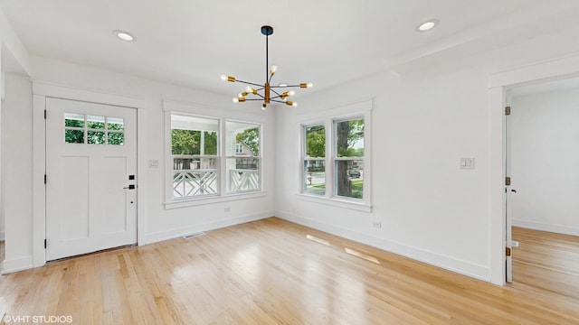 15230 State St, South Holland, IL 60473 - foyer featuring a chandelier, light wood-style floors, and recessed lighting