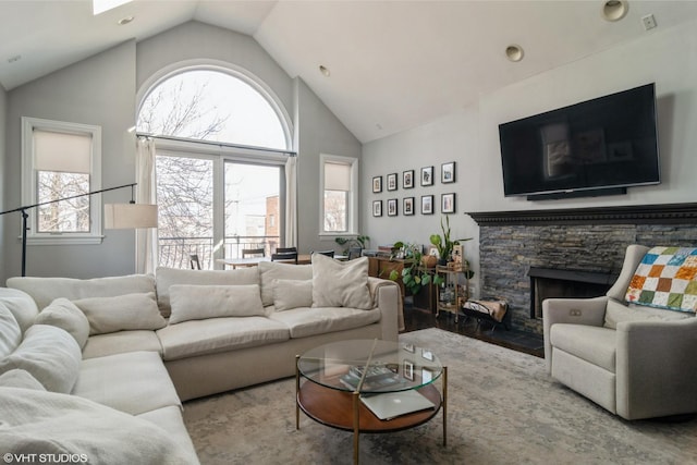 2013 W Rice St Unit 3, Chicago, IL 60622 - living room featuring high vaulted ceiling and a fireplace