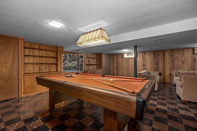 109 N Home Ave, Park Ridge, IL 60068 - game room featuring wood walls, dark flooring, pool table, and built in features