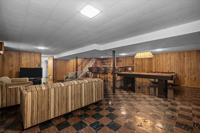 109 N Home Ave, Park Ridge, IL 60068 - living area with wooden walls, stairway, and billiards table