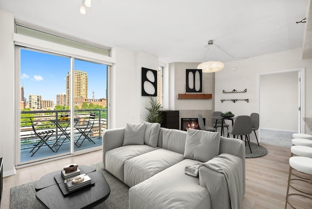 1515 S Prairie Ave Unit 715, Chicago, IL 60605 - living room with a city view, light wood finished floors, and a glass covered fireplace