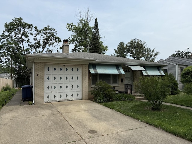 616 E Prairie Ave, Des Plaines, IL 60016 - ranch-style home with brick siding, concrete driveway, an attached garage, and a chimney