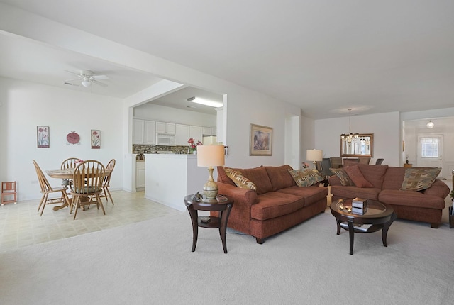 11768 Chatfield Xing, Huntley, IL 60142 - living room with a chandelier, light colored carpet, and a ceiling fan