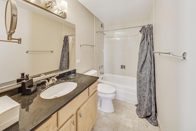 6700 S S Shore Dr Unit 17B, Chicago, IL 60649 - bathroom with vanity, shower / bathtub combination with curtain, and tile patterned floors