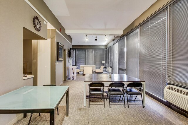 6700 S S Shore Dr Unit 17B, Chicago, IL 60649 - carpeted dining space featuring track lighting