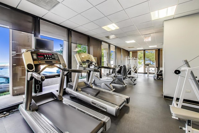 6700 S S Shore Dr Unit 17B, Chicago, IL 60649 - workout area with floor to ceiling windows and a paneled ceiling