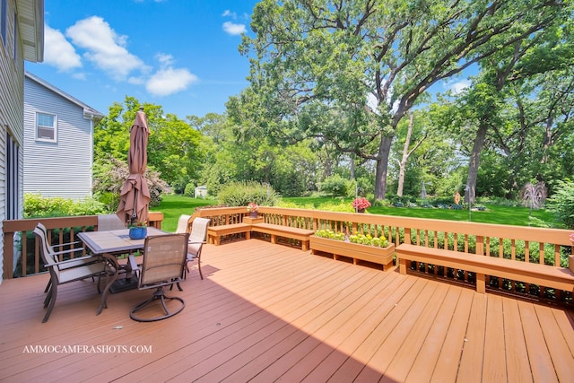 400 Adare Dr, Cary, IL 60013 - wooden terrace with outdoor dining area, view of scattered trees, and a yard