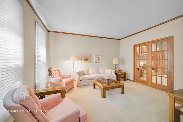 400 Adare Dr, Cary, IL 60013 - carpeted living room with french doors and crown molding