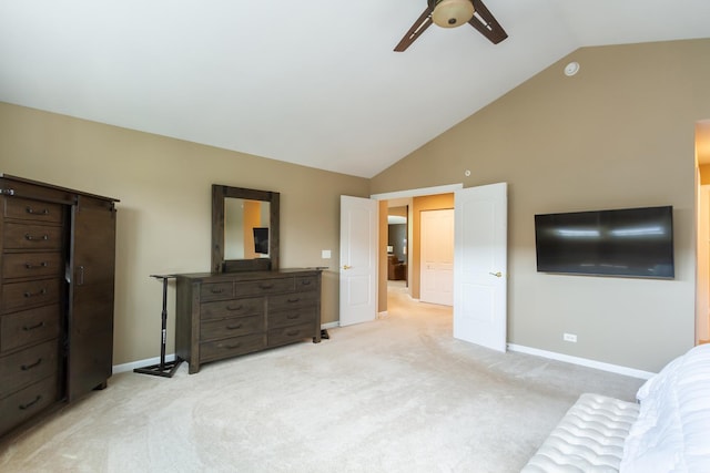 2746 Acorn Ct Unit 2746, West Dundee, IL 60118 - bedroom with light colored carpet, high vaulted ceiling, and a ceiling fan