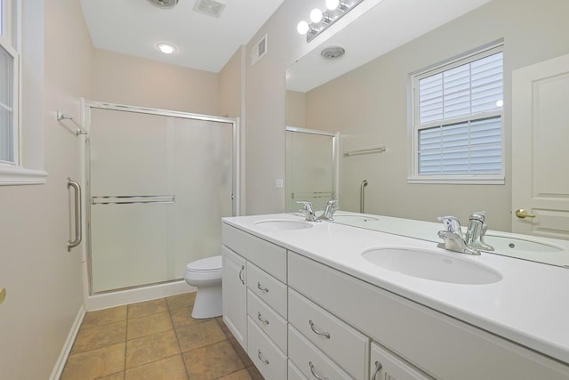 11837 Messiner Dr, Huntley, IL 60142 - bathroom featuring a shower stall, double vanity, and tile patterned flooring