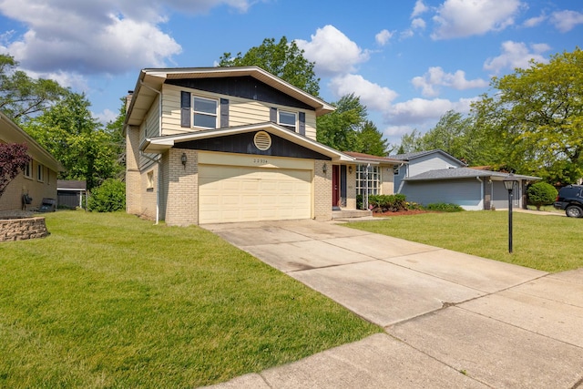 22904 Valley Dr, Richton Park, IL 60471 - view of front of house featuring brick siding, concrete driveway, and a front lawn