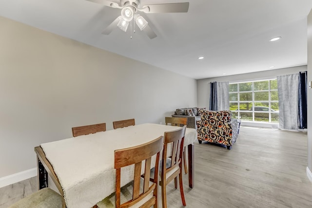 22904 Valley Dr, Richton Park, IL 60471 - dining area featuring a ceiling fan, light wood finished floors, and recessed lighting