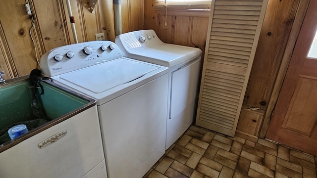 14357 Kenton Ave, Midlothian, IL 60445 - washroom with separate washer and dryer and brick patterned floors