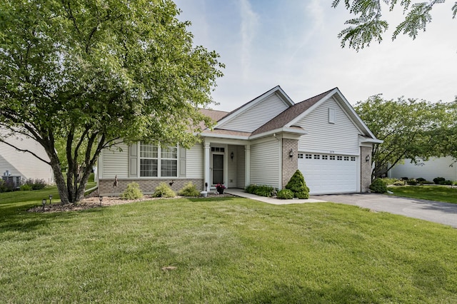 1478 W Flint Ln, Romeoville, IL 60446 - single story home with brick siding, asphalt driveway, a garage, and a front lawn