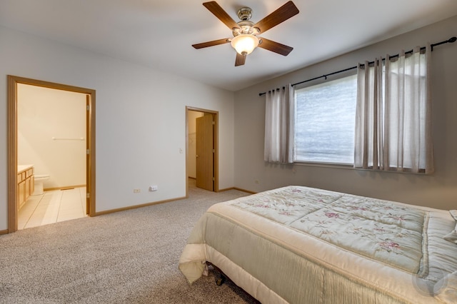 1478 W Flint Ln, Romeoville, IL 60446 - bedroom with light colored carpet, ensuite bath, and a ceiling fan
