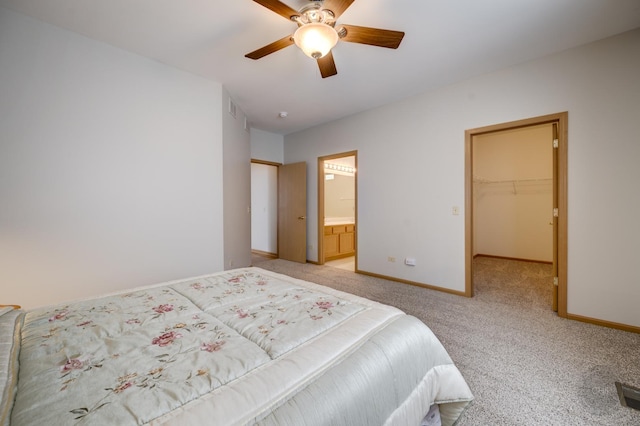 1478 W Flint Ln, Romeoville, IL 60446 - bedroom with light carpet, a spacious closet, ceiling fan, and a closet