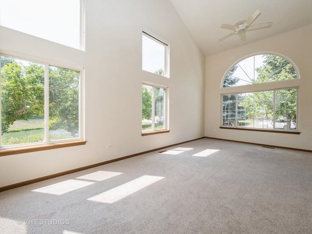134 S Hankes Rd, Aurora, IL 60506 - carpeted spare room featuring high vaulted ceiling, plenty of natural light, and ceiling fan