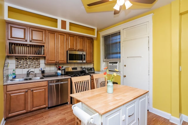 5142 S Greenwood Ave Unit 1, Chicago, IL 60615 - kitchen with appliances with stainless steel finishes, butcher block countertops, backsplash, and light wood-style floors