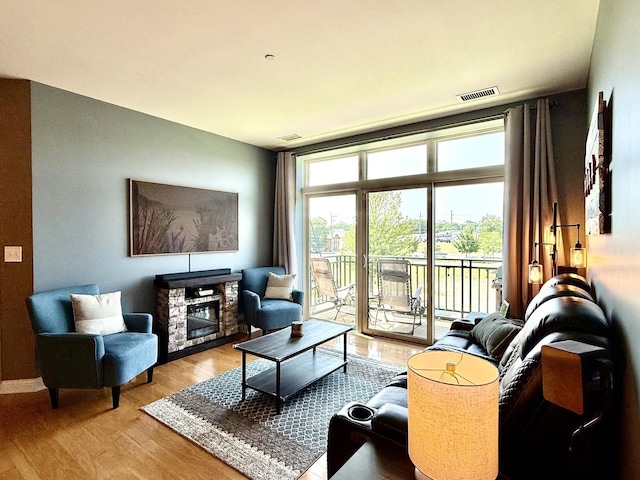 160 S River St Unit 204, Aurora, IL 60506 - living room with a fireplace and light wood finished floors
