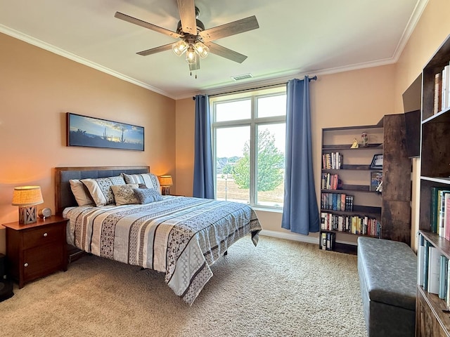 160 S River St Unit 204, Aurora, IL 60506 - bedroom featuring light carpet, crown molding, and a ceiling fan