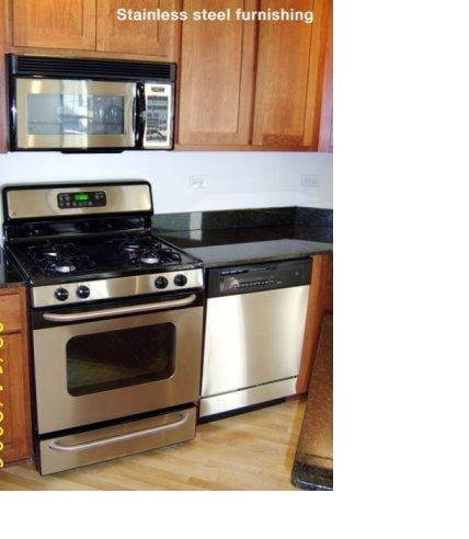 1919 S Michigan Ave Unit 412, Chicago, IL 60616 - kitchen featuring stainless steel appliances, light wood finished floors, and brown cabinetry