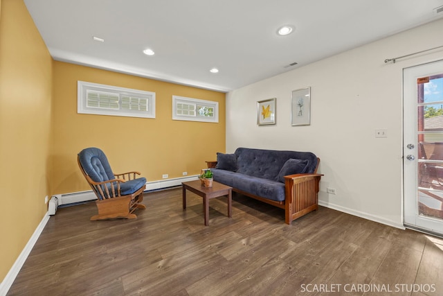 1006 Britta Ln, Geneva, IL 60134 - living room featuring wood finished floors, a baseboard heating unit, and recessed lighting