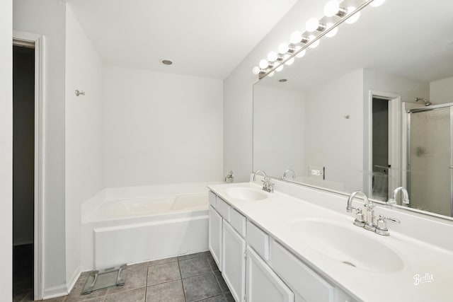 1272 Georgetown Way, Vernon Hills, IL 60061 - bathroom with double vanity, a garden tub, a shower with door, and tile patterned flooring