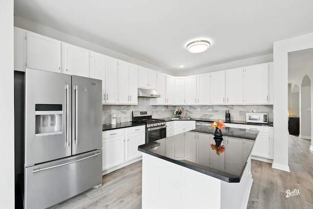 1272 Georgetown Way, Vernon Hills, IL 60061 - kitchen with appliances with stainless steel finishes, under cabinet range hood, light wood finished floors, and dark countertops