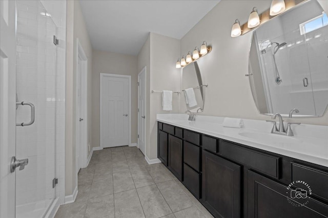 340 Hamilton Rd, Saint Charles, IL 60175 - bathroom featuring double vanity, a shower stall, and tile patterned floors