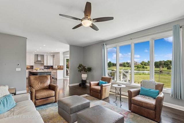 2 E Prairie Ct, Hawthorn Woods, IL 60047 - living area with dark wood-style floors, ceiling fan, and recessed lighting