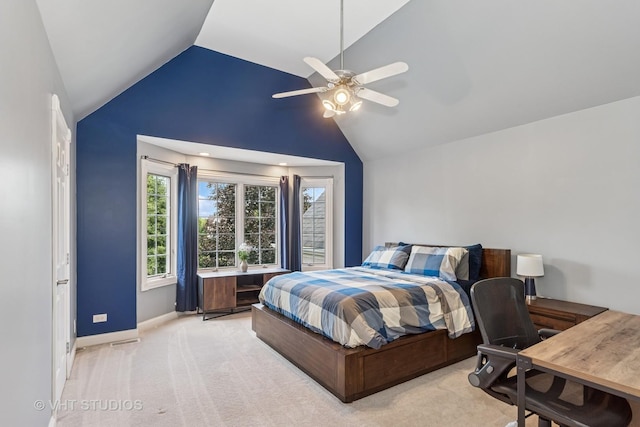 2 E Prairie Ct, Hawthorn Woods, IL 60047 - bedroom featuring vaulted ceiling, light carpet, and ceiling fan