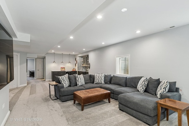 2 E Prairie Ct, Hawthorn Woods, IL 60047 - living room with a dry bar, recessed lighting, and light carpet